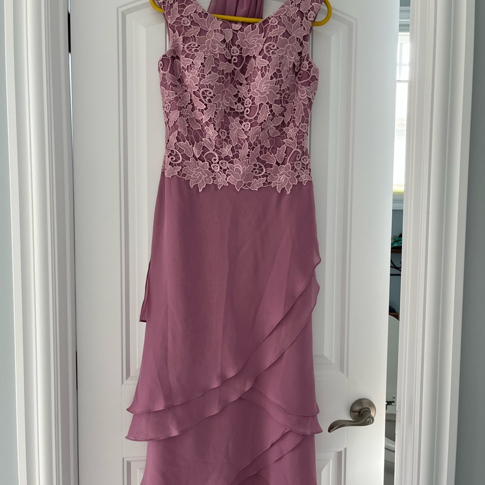Size 2 ankle length formal dress with matching scarf worn once dusty rose